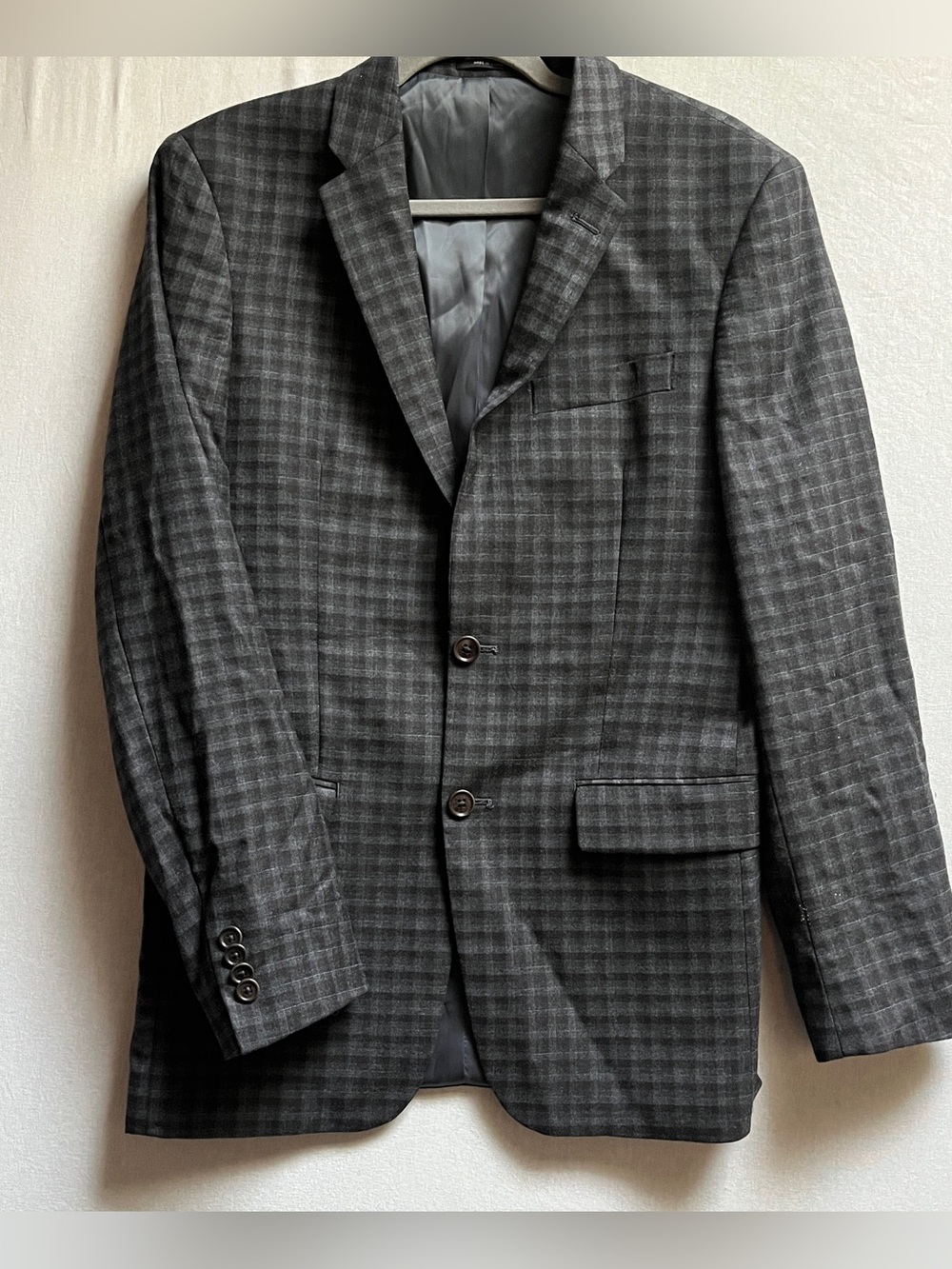 John Varvatos Men's Charcoal Grey Plaid Wool Two-Button Blazer Sport Coat Size M